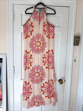 Taj by Sabrina Crippa Floral Maxi Dress in Pink & Orange Size XL Like New